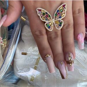 Gold Butterfly Statement Ring with Multicolor Stones